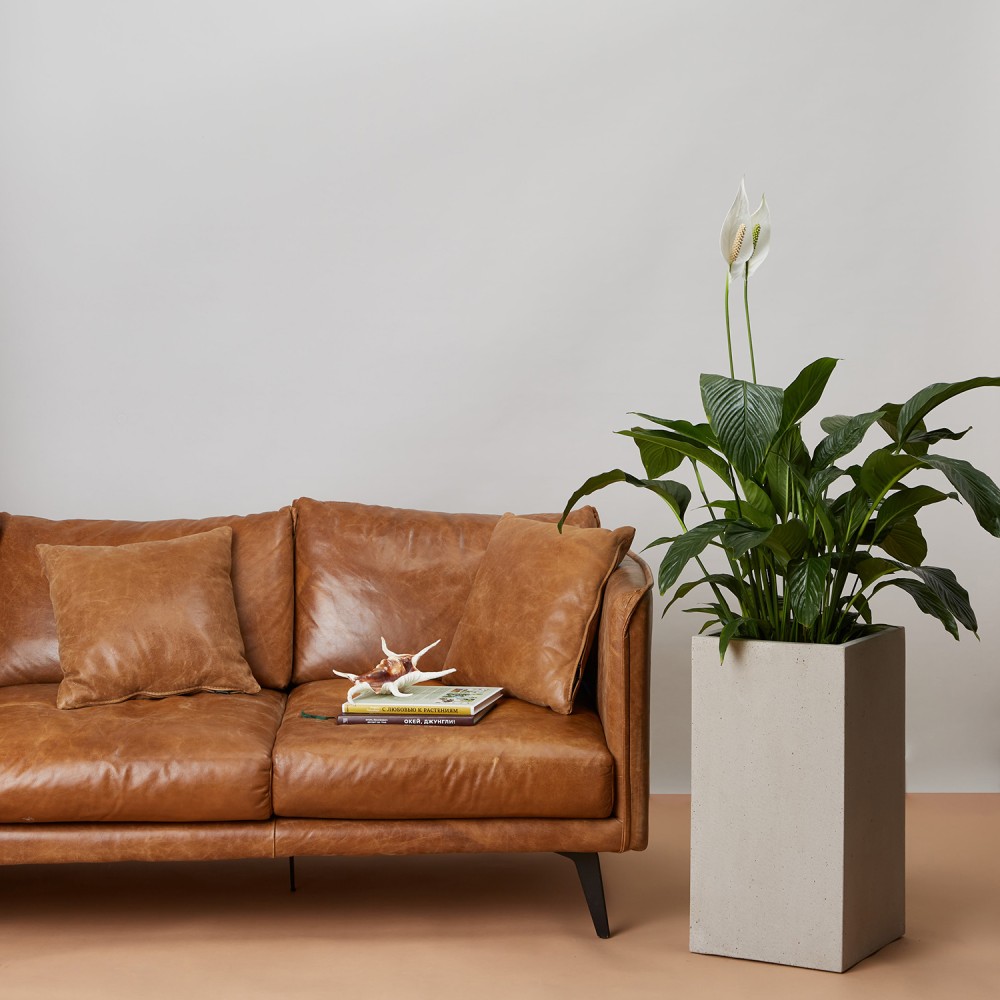 Кашпо Высокий куб Белый песок d23