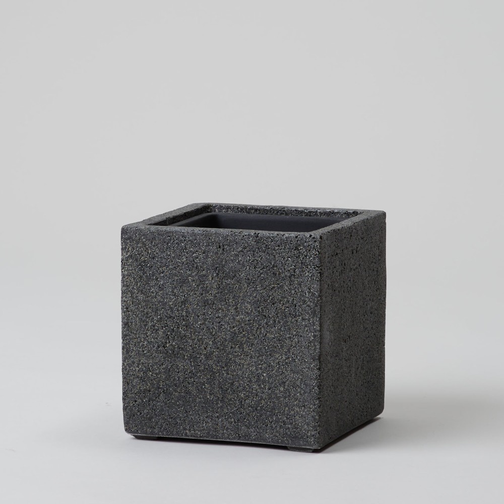 Кашпо куб темно-серый камень d14