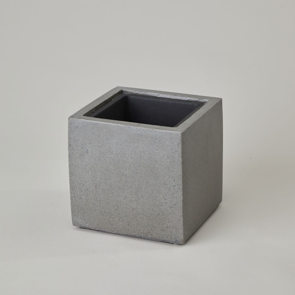Кашпо куб темно-серый бетон d14