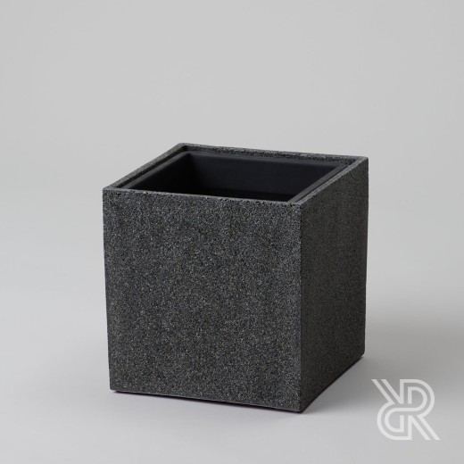 Кашпо куб Темно-серый камень с пересадкой  d24 внутренний, d30 внешний Горшки для комнатных растений