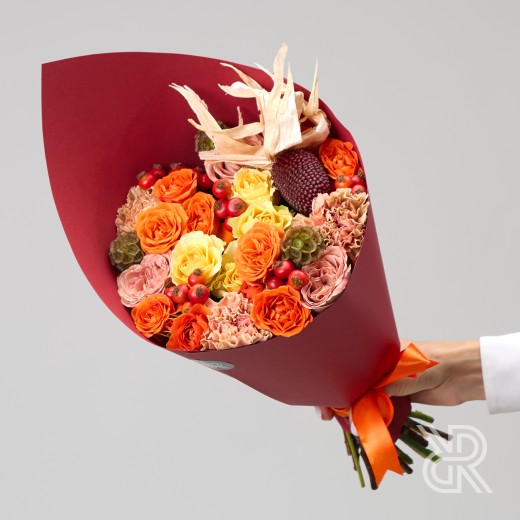 Bouquet 052 Букет с одноголовой розой и диантусом